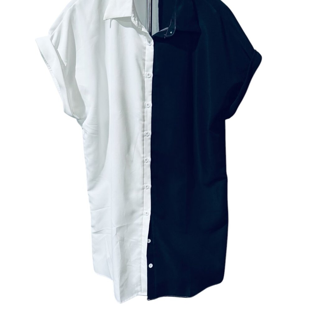 Shein Womens Tunic, Short Sleeve Black and White Color Block (XL) - Picture 3 of 3